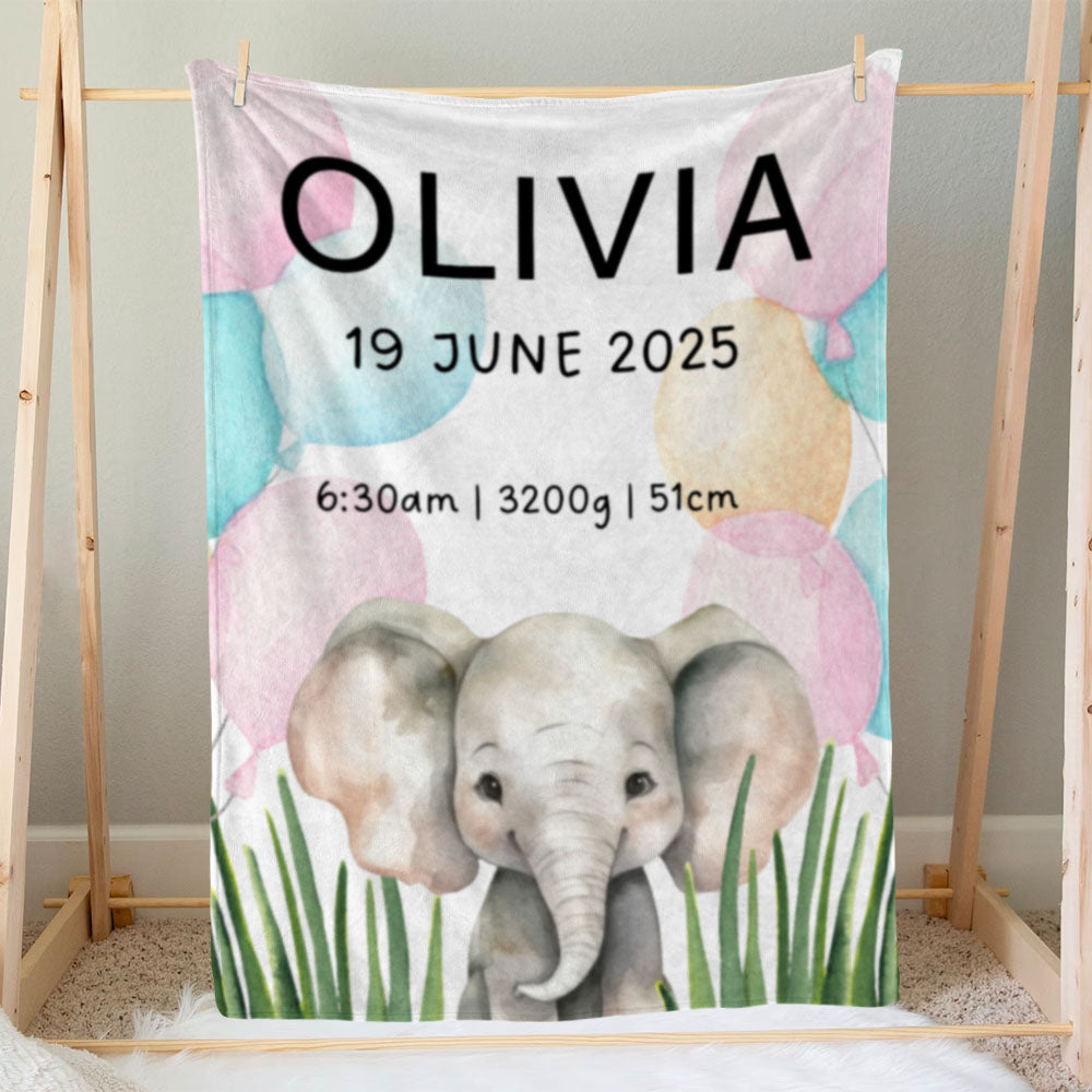 出産祝いに名前入り大判ブランケット 女の子 男の子 赤ちゃん ベイビー★ 最高のギフト★象 11/08