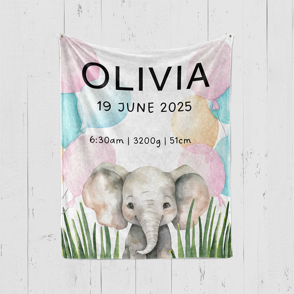 出産祝いに名前入り大判ブランケット 女の子 男の子 赤ちゃん ベイビー★ 最高のギフト★象 11/08