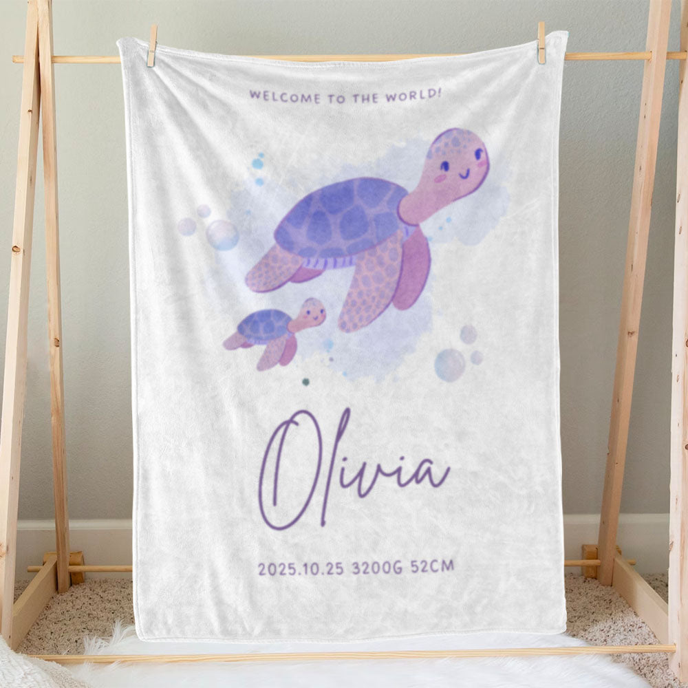 出産祝いに名前入り大判ブランケット 女の子 男の子 赤ちゃん ベイビー★ 最高のギフト★ウミガメ  11/08