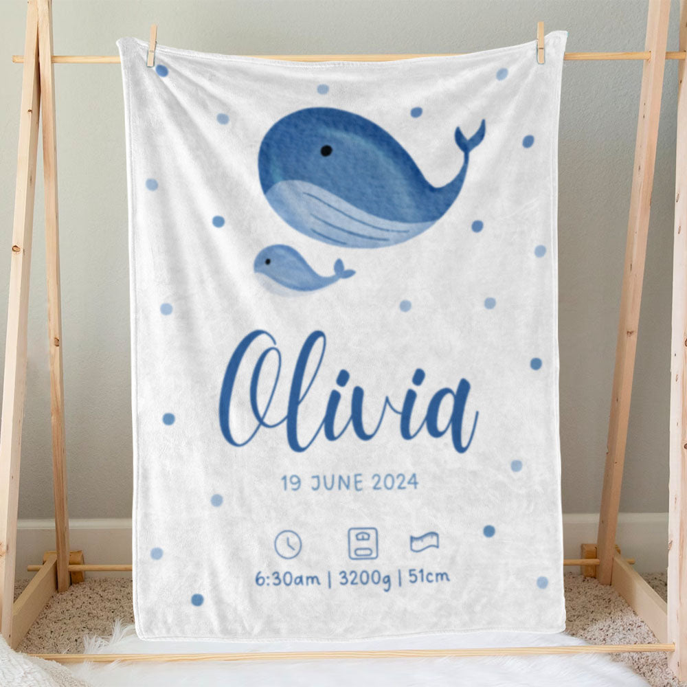 出産祝いに名前入り大判ブランケット 女の子 男の子 赤ちゃん ベイビー★ 最高のギフト★鯨  11/08