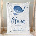 画像をギャラリービューアに読み込む, 出産祝いに名前入り大判ブランケット 女の子 男の子 赤ちゃん ベイビー★ 最高のギフト★鯨  11/08
