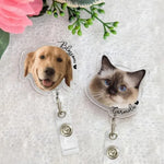 画像をギャラリービューアに読み込む, オーダーメイドバッジリール｜ペット・お子さま写真 犬・猫 名前入り 伸縮 名札ホルダー
