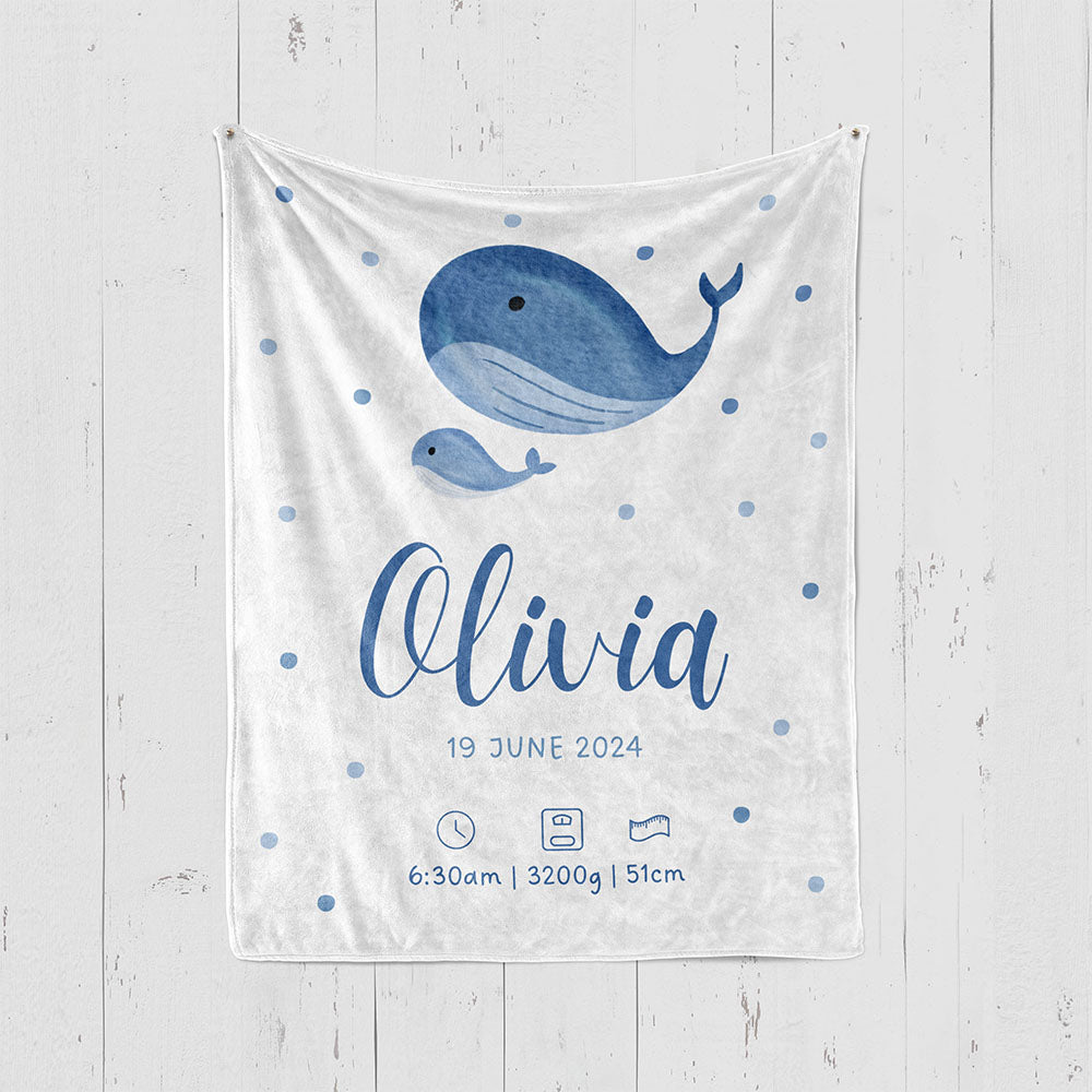 出産祝いに名前入り大判ブランケット 女の子 男の子 赤ちゃん ベイビー★ 最高のギフト★鯨  11/08