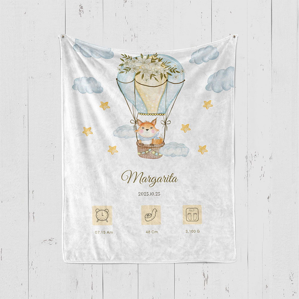 出産祝いに名前入り大判ブランケット 女の子 男の子 赤ちゃん ベイビー★ 最高のギフト★キツネ  11/08