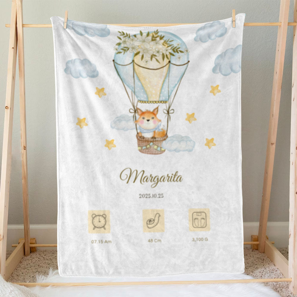 出産祝いに名前入り大判ブランケット 女の子 男の子 赤ちゃん ベイビー★ 最高のギフト★キツネ  11/08