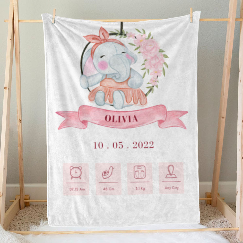 出産祝いに名前入り大判ブランケット 女の子 男の子 赤ちゃん ベイビー★ 最高のギフト★幸運の象  11/08
