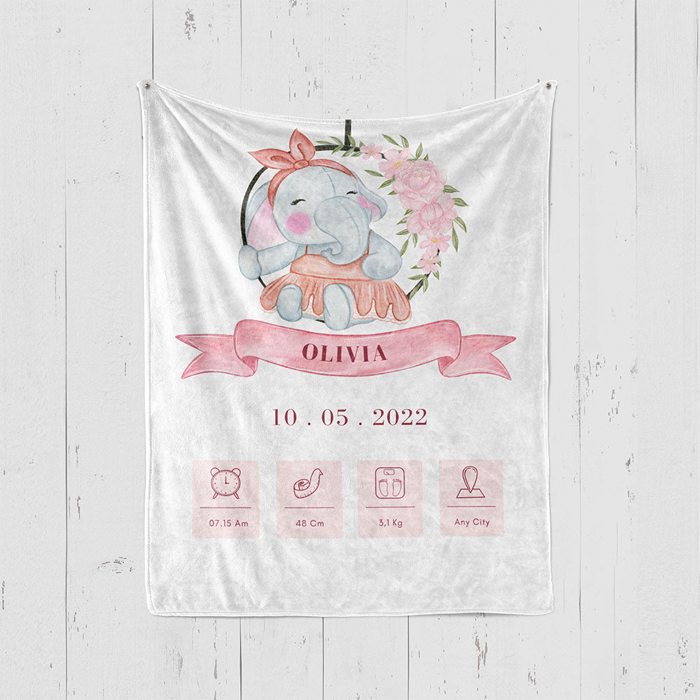 出産祝いに名前入り大判ブランケット 女の子 男の子 赤ちゃん ベイビー★ 最高のギフト★幸運の象  11/08