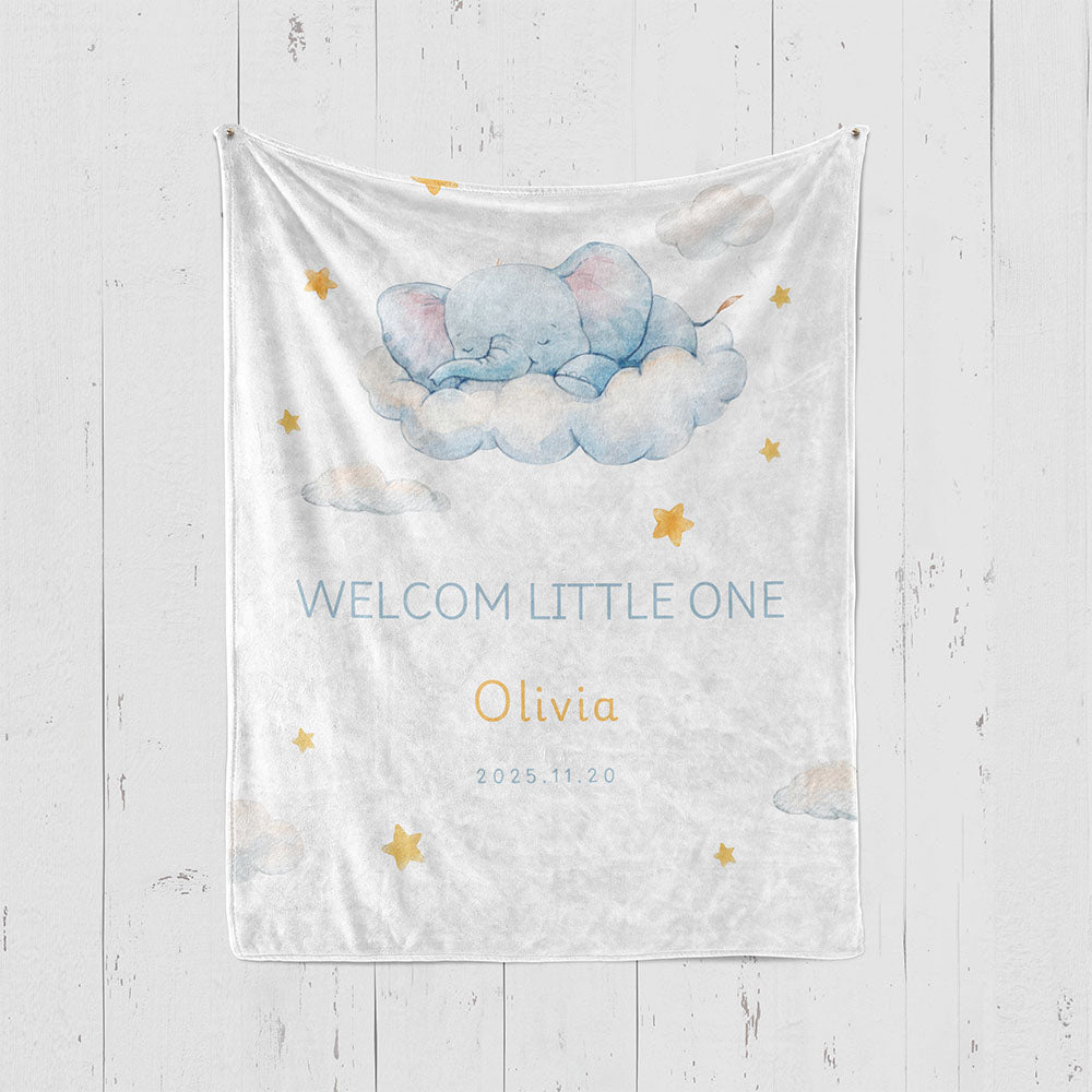 出産祝いに名前入り大判ブランケット 女の子 男の子 赤ちゃん ベイビー★ 最高のギフト★眠い象  11/08