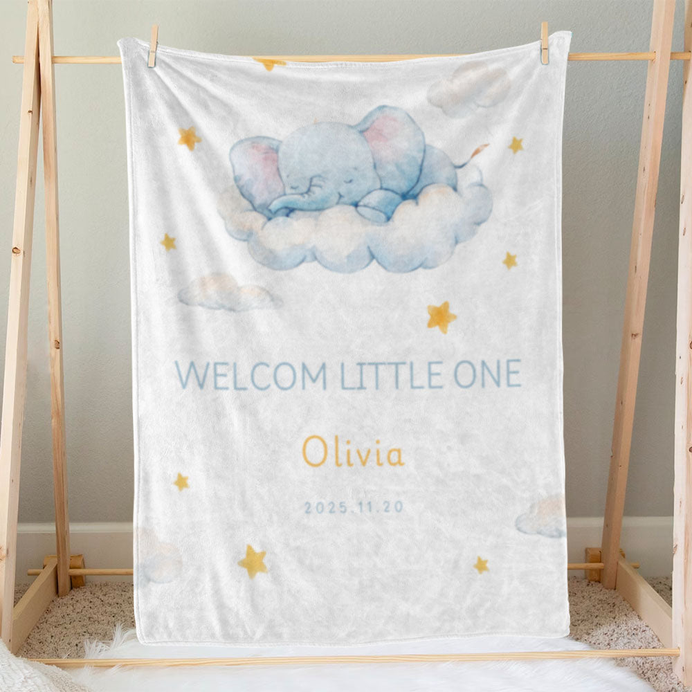 出産祝いに名前入り大判ブランケット 女の子 男の子 赤ちゃん ベイビー★ 最高のギフト★眠い象  11/08