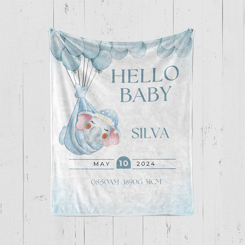 出産祝いに名前入り大判ブランケット 女の子 男の子 赤ちゃん ベイビー★ 最高のギフト★HELLO BABY 象 11/08