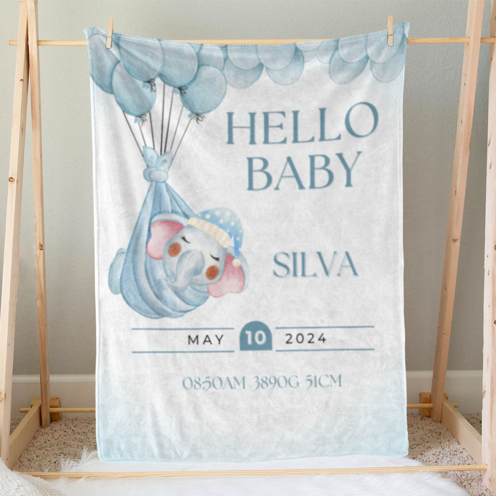 出産祝いに名前入り大判ブランケット 女の子 男の子 赤ちゃん ベイビー★ 最高のギフト★HELLO BABY 象 11/08
