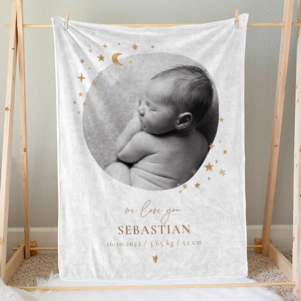 出産祝いに 写真と名前で作る大判ブランケット 女の子 男の子 赤ちゃん ベイビー★ 最高のギフト★STAR 星 11/08