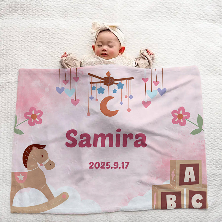 出産祝いに名前入り大判ブランケット 女の子 男の子 赤ちゃん ベイビー★ 最高のギフト★ 木馬  - 9/19
