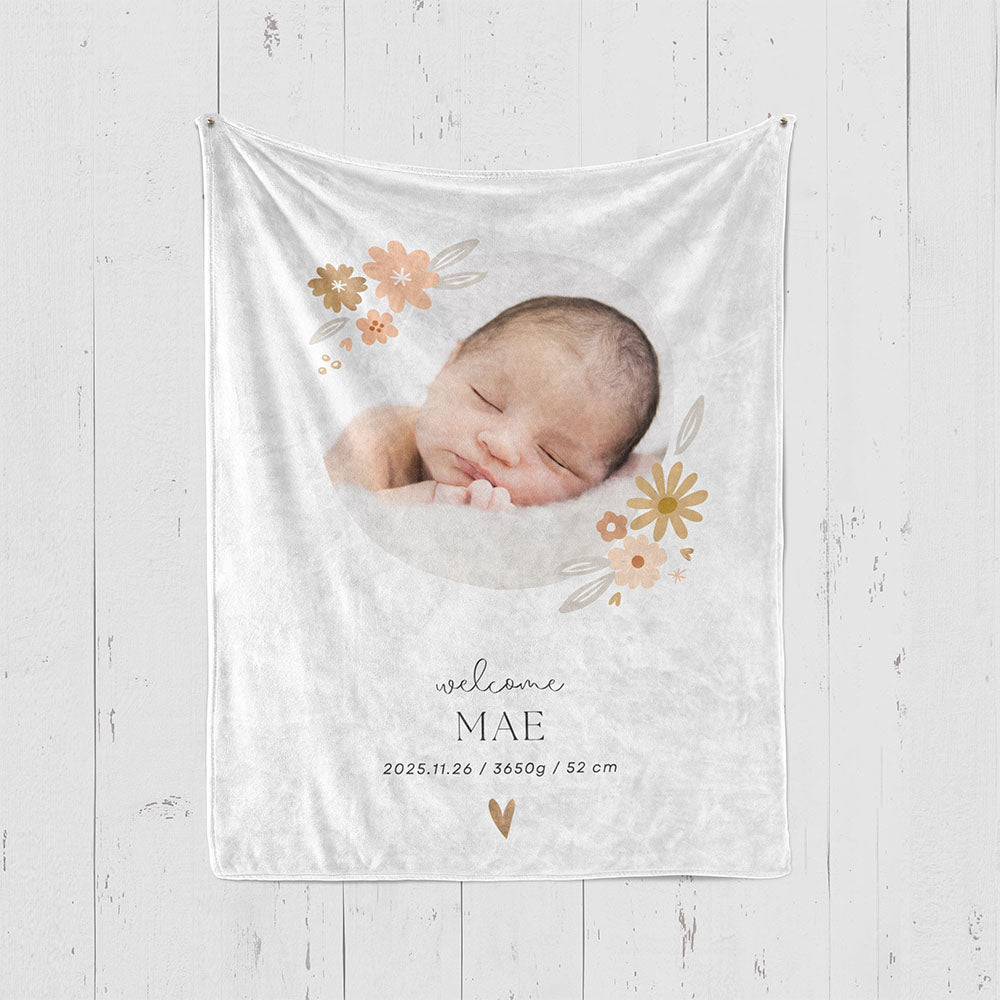 出産祝いに 写真と名前で作る大判ブランケット 女の子 男の子 赤ちゃん ベイビー★ 最高のギフト★花柄 11/08