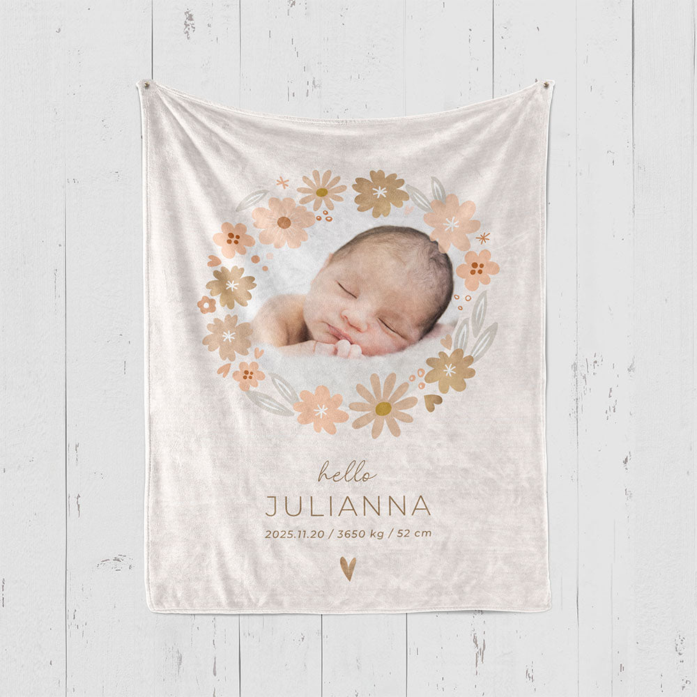 出産祝いに 写真と名前で作る大判ブランケット 女の子 男の子 赤ちゃん ベイビー★ 最高のギフト★花柄 11/08