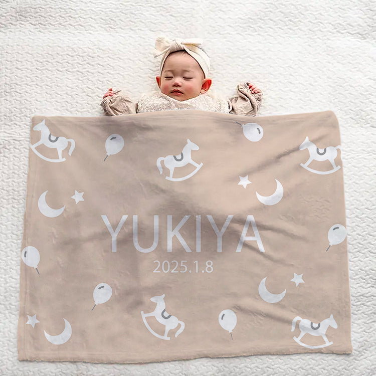 出産祝いに名前入り大判ブランケット 女の子 男の子 赤ちゃん ベイビー★ 最高のギフト★ 小さな木馬  - 9/19