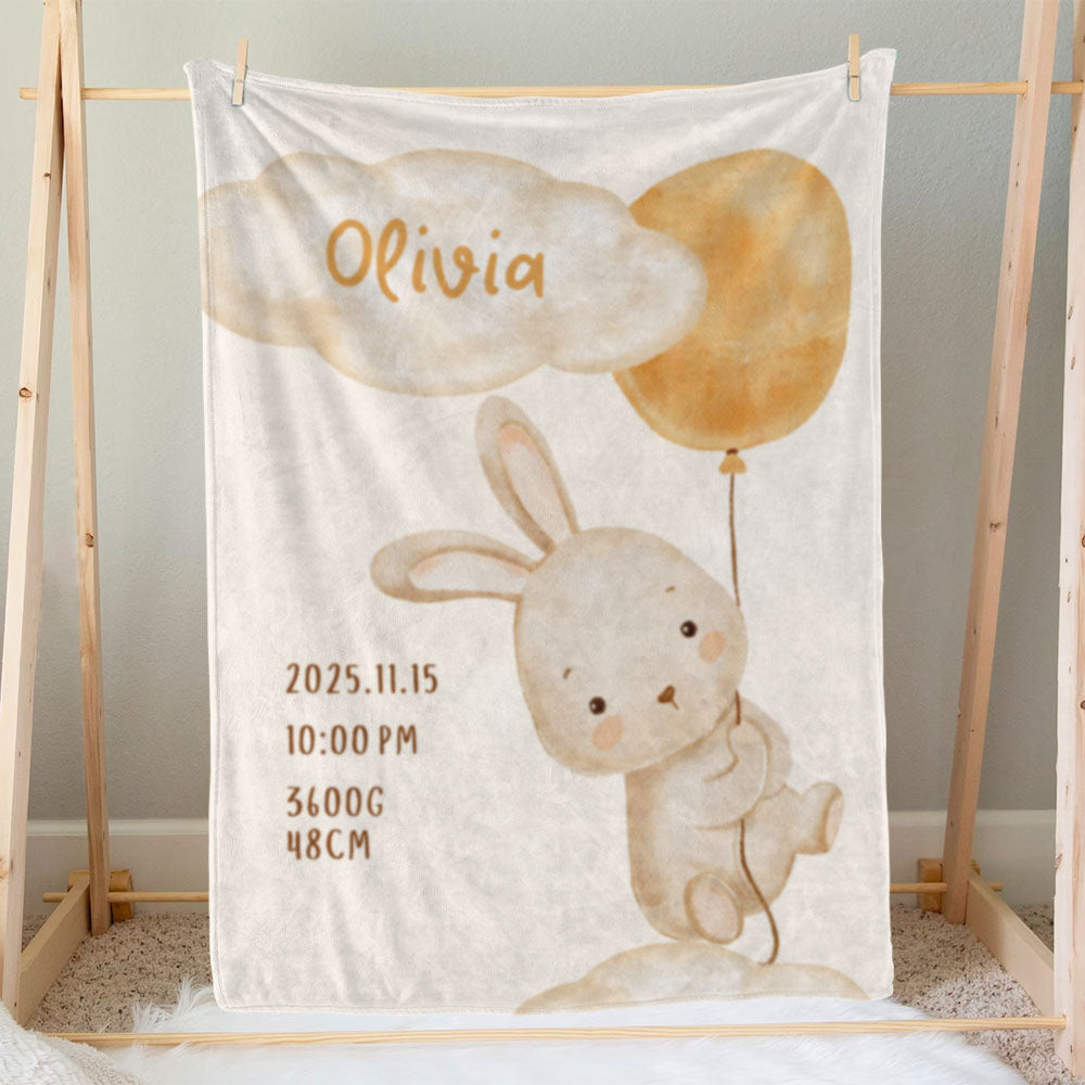 出産祝いに名前入り大判ブランケット 女の子 男の子 赤ちゃん ベイビー★ 最高のギフト★BUNNY ウサギ 11/08