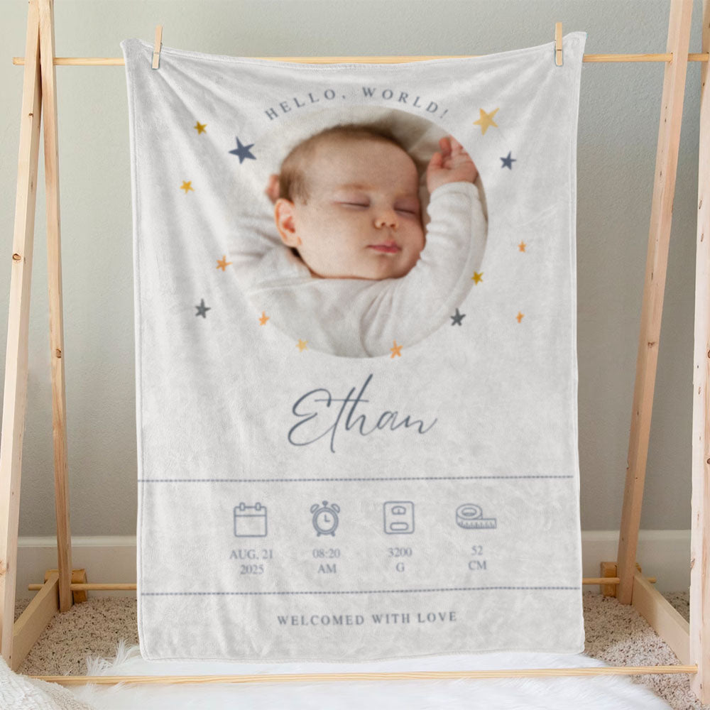 出産祝いに 写真と名前で作る大判ブランケット 女の子 男の子 赤ちゃん ベイビー★ 最高のギフト★WELCOME WITH LOVE 11/08