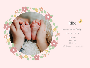 出産祝いに 写真と名前で作る大判ブランケット 女の子 男の子 赤ちゃん ベイビー★ 最高のギフト★ ピンクの花輪 10/05