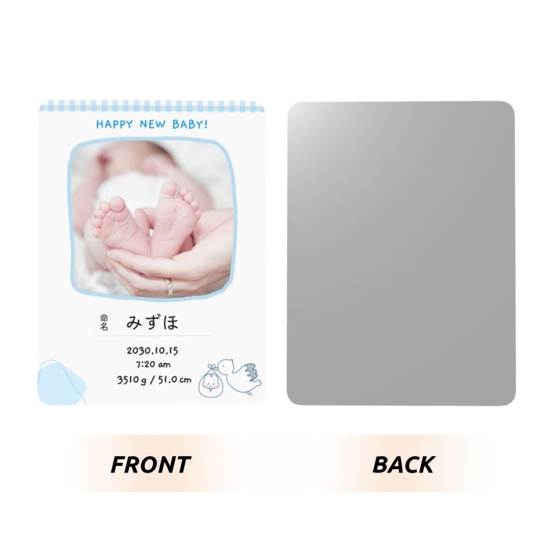 【オーダーメイド】命名書 メタル ネームプレート 写真入り 名入れ オーダー 出産祝い・ベビー記念・ 内祝い ｜ シンプルデザイン 1