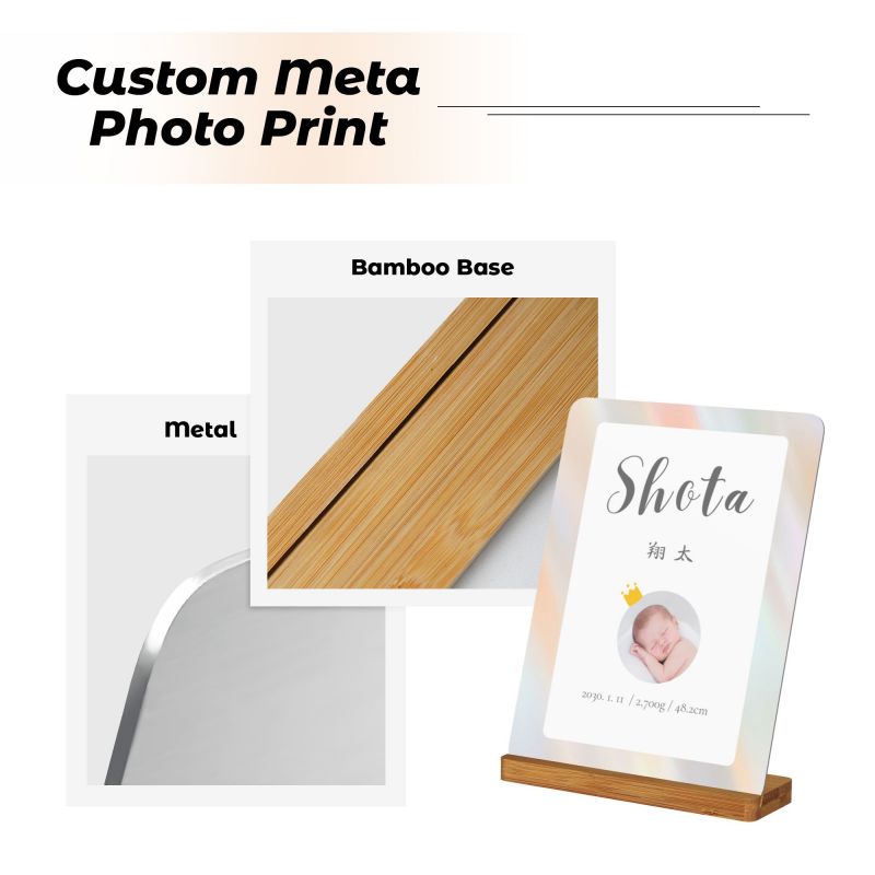 【オーダーメイド】命名書 メタル ネームプレート 写真入り 名入れ オーダー 出産祝い・ベビー記念・ 内祝い ｜ シンプルデザイン 3