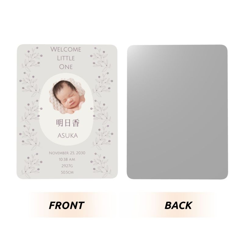 【オーダーメイド】命名書 メタル ネームプレート 写真入り 名入れ オーダー 出産祝い・ベビー記念・ 内祝い ｜ フラワーデザイン 2