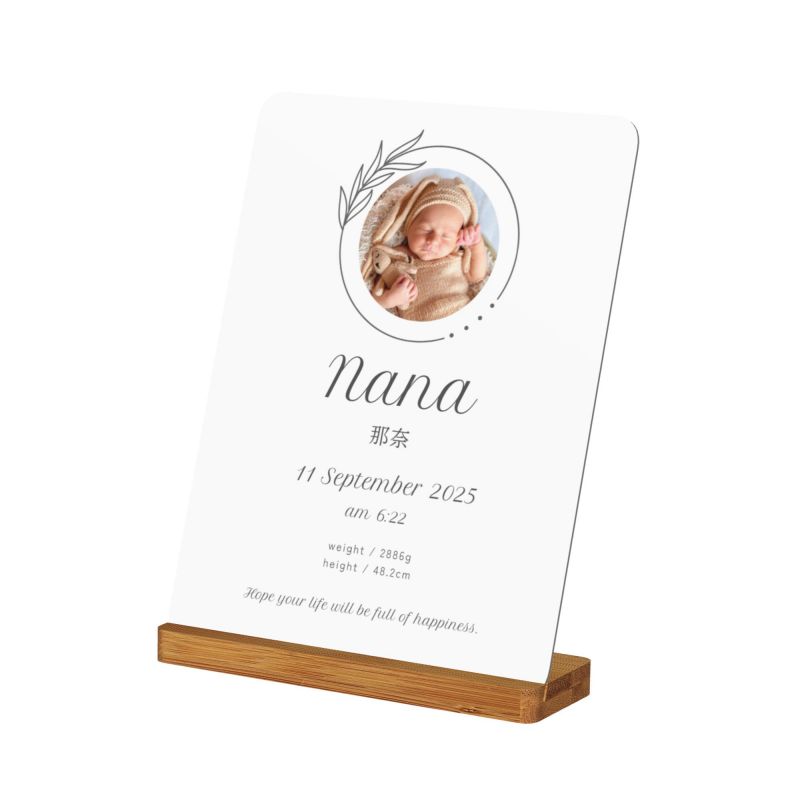 【オーダーメイド】命名書 メタル ネームプレート 写真入り 名入れ オーダー 出産祝い・ベビー記念・ 内祝い ｜ シンプルデザイン 6