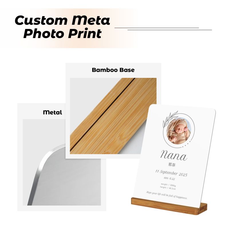 【オーダーメイド】命名書 メタル ネームプレート 写真入り 名入れ オーダー 出産祝い・ベビー記念・ 内祝い ｜ シンプルデザイン 6