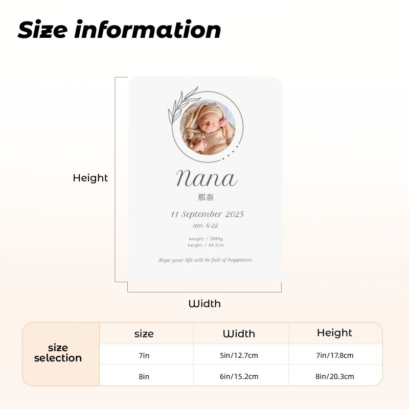 【オーダーメイド】命名書 メタル ネームプレート 写真入り 名入れ オーダー 出産祝い・ベビー記念・ 内祝い ｜ シンプルデザイン 6