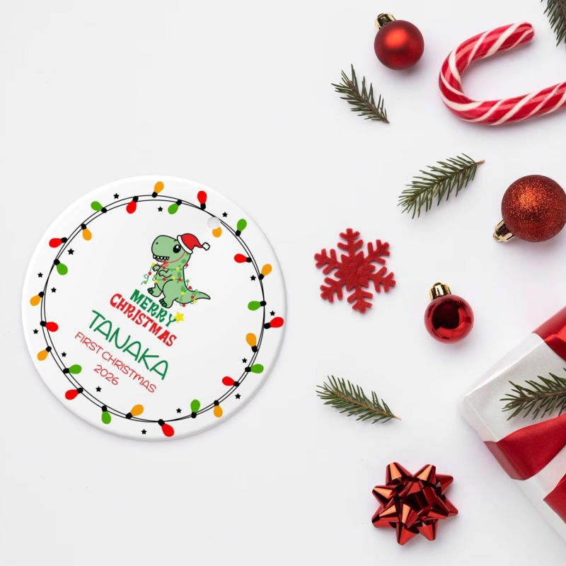 2025クリスマス限定！オーダーメイド クリスマスオーナメント｜名前入り・陶器製｜面白い恐竜