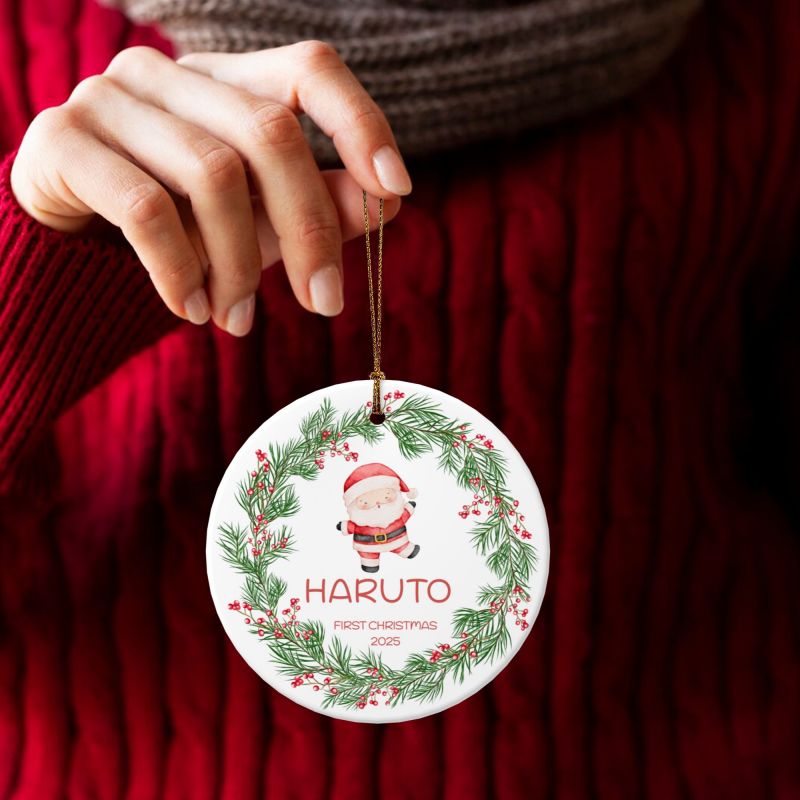 2025クリスマス限定！オーダーメイド クリスマスオーナメント｜名前入り・選べるデザイン・陶器製｜グリーンリース 2