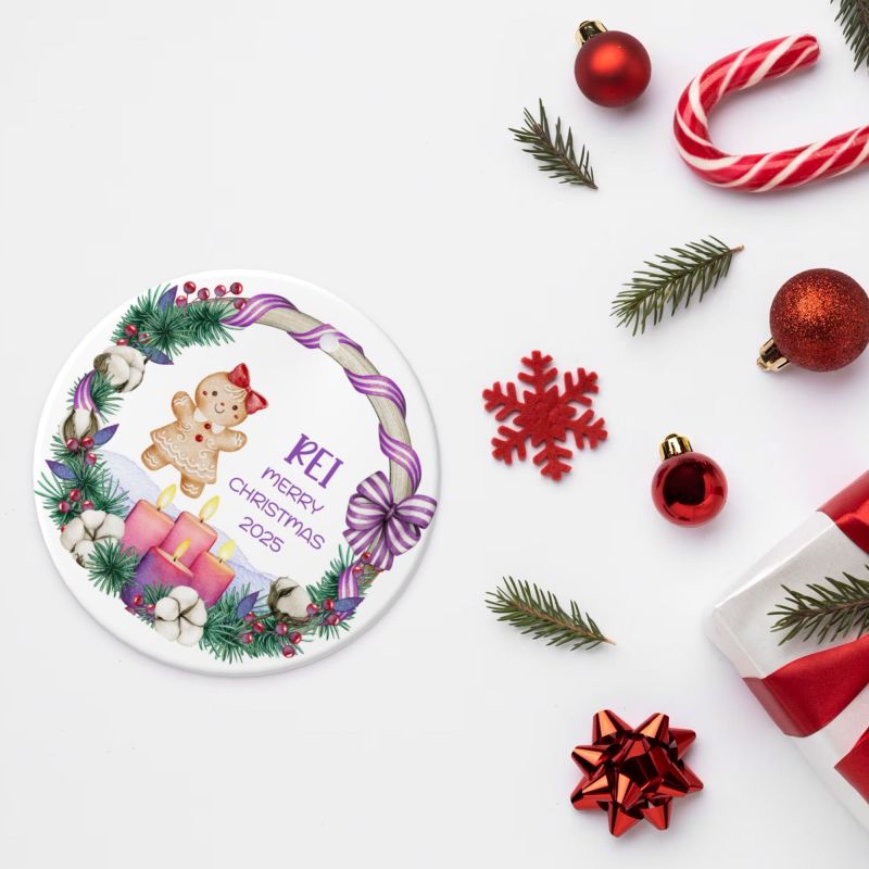 2025クリスマス限定！オーダーメイド クリスマスオーナメント｜名前入り・選べるデザイン・陶器製｜パープルリース