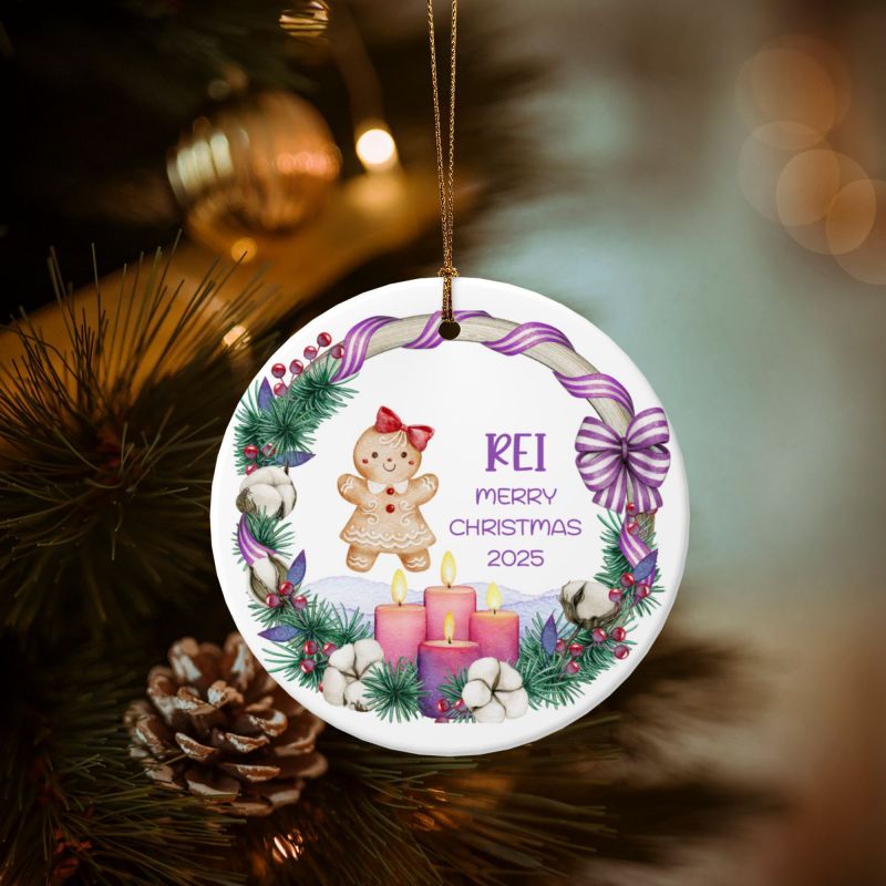 2025クリスマス限定！オーダーメイド クリスマスオーナメント｜名前入り・選べるデザイン・陶器製｜パープルリース