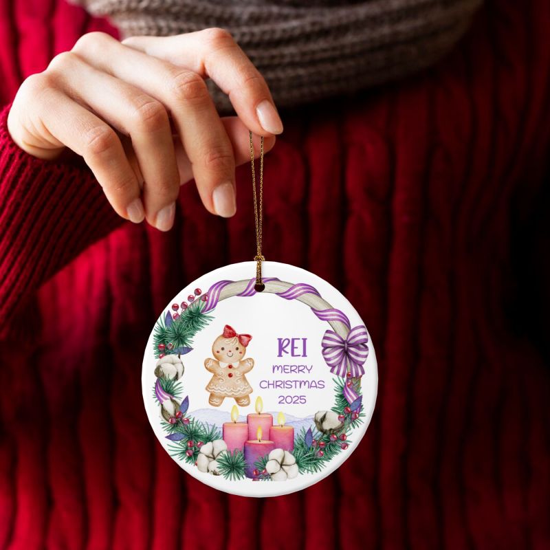 2025クリスマス限定！オーダーメイド クリスマスオーナメント｜名前入り・選べるデザイン・陶器製｜パープルリース
