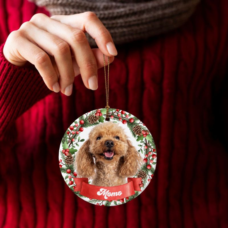 2025クリスマス限定！オーダーメイド うちの子グッズ  ペット写真 クリスマスオーナメント｜名前入り・陶器製・愛犬猫