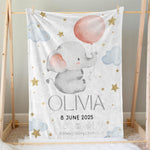 画像をギャラリービューアに読み込む, 出産祝いに名前入り大判ブランケット 女の子 男の子 赤ちゃん ベイビー★ 最高のギフト★ かわいい象 11/08

