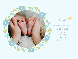 出産祝いに 写真と名前で作る大判ブランケット 女の子 男の子 赤ちゃん ベイビー★ 最高のギフト★ ライトブルーの花輪 10/05