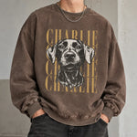 将图片加载到图库查看器，【名前入り】愛犬・愛猫のお顔プリント長袖Tシャツ・スウェット｜ヴィンテージスタイル カスタムペット長袖Tシャツ・スウェット｜プレゼントにも◎Style 3
