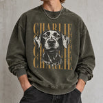 将图片加载到图库查看器，【名前入り】愛犬・愛猫のお顔プリント長袖Tシャツ・スウェット｜ヴィンテージスタイル カスタムペット長袖Tシャツ・スウェット｜プレゼントにも◎Style 3
