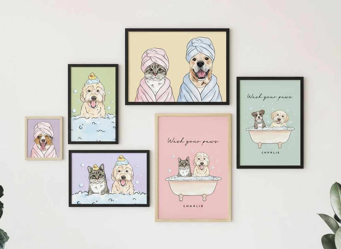 ペット似顔絵 キャンバス うちの子 インテリア 面白いペットのバスルームプリント