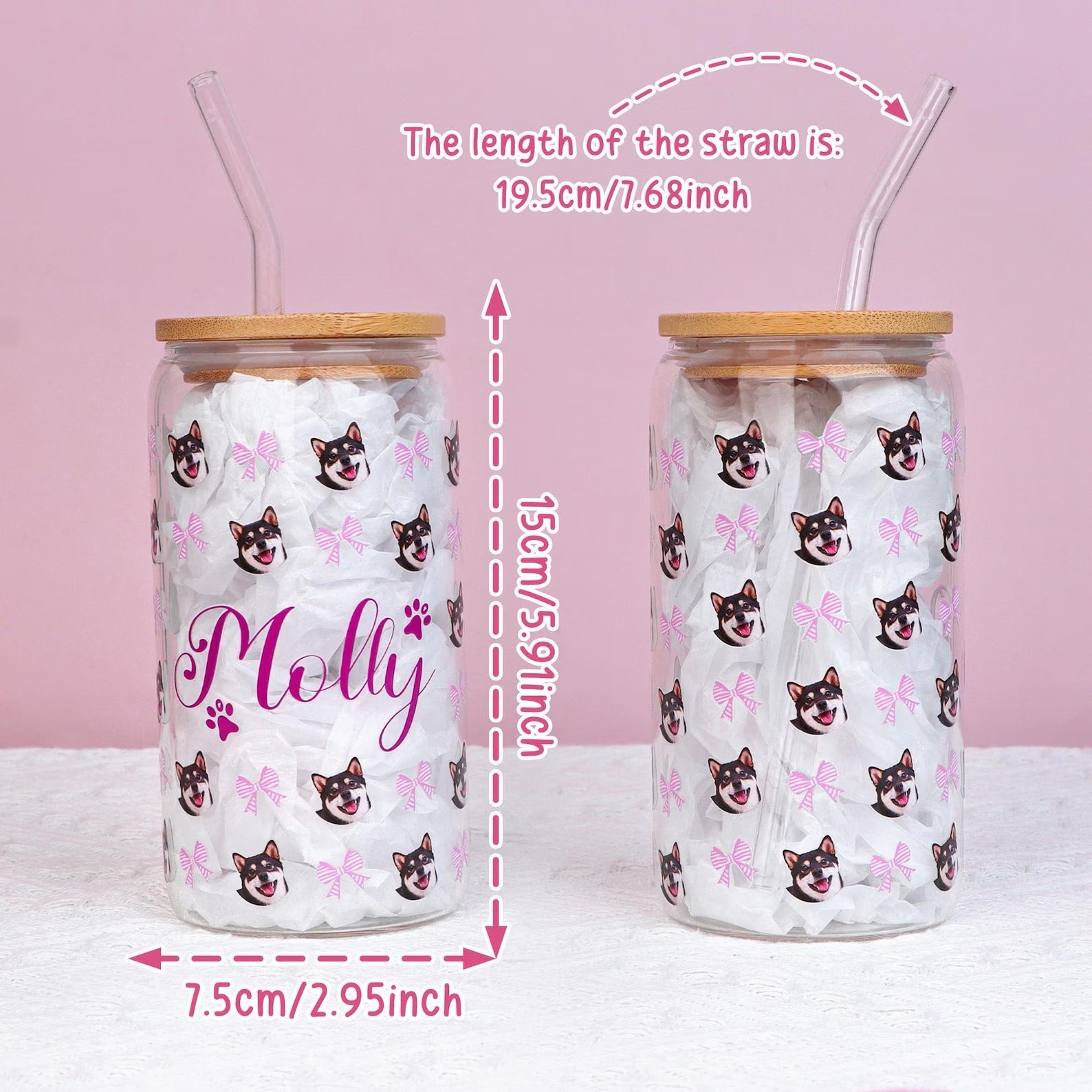 オーダーメイド  ガラス タンブラー｜写真入り 名入れ可能 ペット・カップル・赤ちゃん ギフト 16oz/450ml