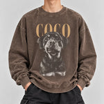 将图片加载到图库查看器，【名前入り】愛犬・愛猫のお顔プリント長袖Tシャツ・スウェット｜ヴィンテージスタイル カスタムペット長袖Tシャツ・スウェット｜プレゼントにも◎
