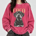 将图片加载到图库查看器，【名前入り】愛犬・愛猫のお顔プリント長袖Tシャツ・スウェット｜ヴィンテージスタイル カスタムペット長袖Tシャツ・スウェット｜プレゼントにも◎
